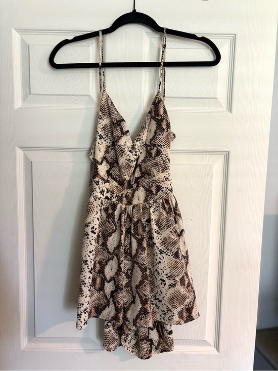 Dresses & Skirts - Snake Print Spaghetti Strap Romper Dress - Neutral Brown & Cream